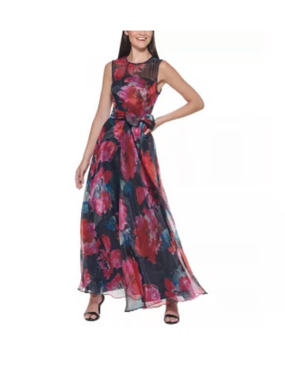 Eliza J. Floral Blue and Red Organza Wide Leg Jumpsuit Size 14 Quiet Luxury Y2k - Picture 14 of 15